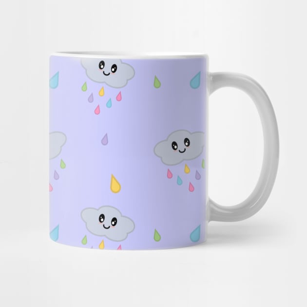 Kawaii Cute Raining Rainbow Clouds Pattern in Purple by Kelly Gigi